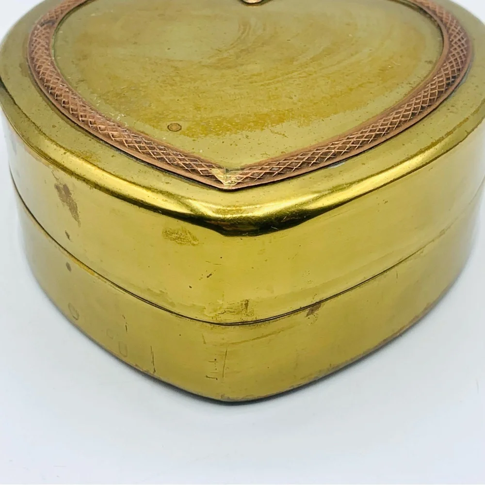 Vintage Brass & Copper Heart Trinket Box Jewelry Box Made in Hong Kong